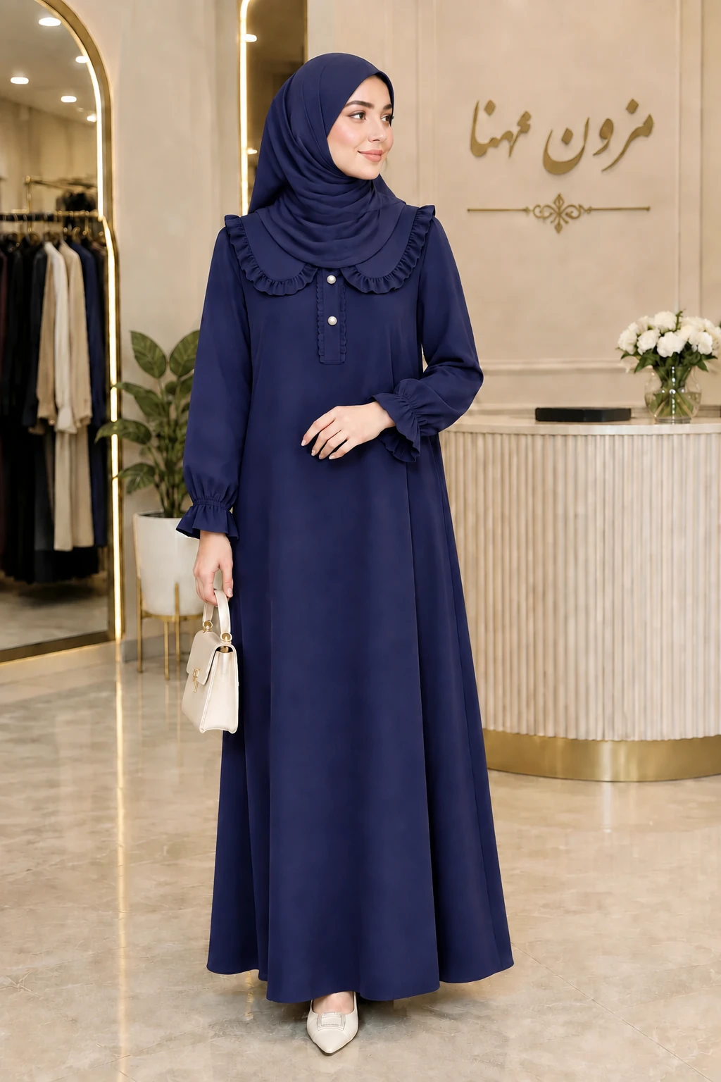 عبای سُرمه ، شیک و مجلسی با یقه عروسکی